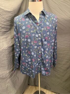 Foxcroft Blue Floral Button-Down Shirt